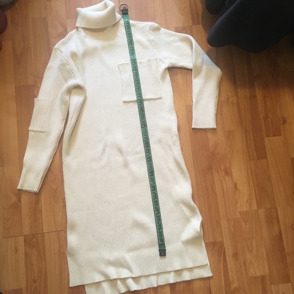 Cream Ribbed Sweater Dress w/Turtleneck 3/4 Sleeve - Picture 15 of 16